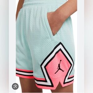 Jordan Women's Diamond Panel Light Blue and Pink Mesh Basketball Shorts - S